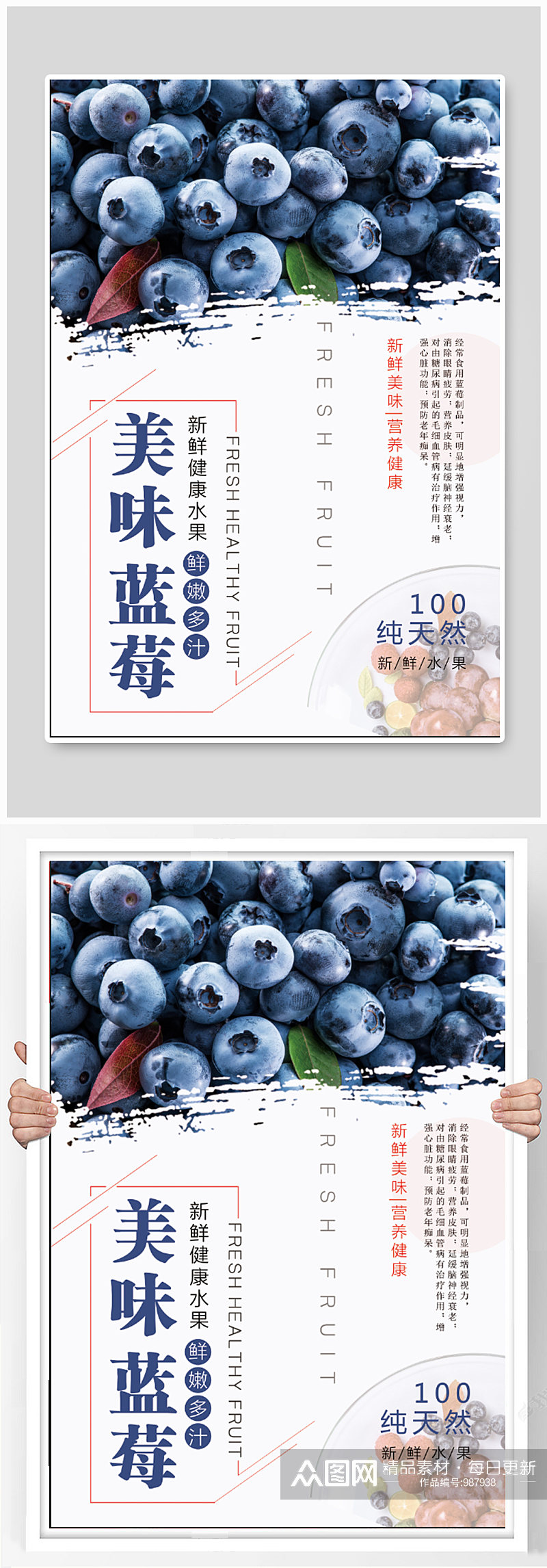 美味蓝莓水果超市海报素材