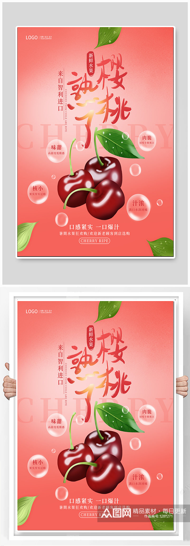 樱桃水果促销海报素材