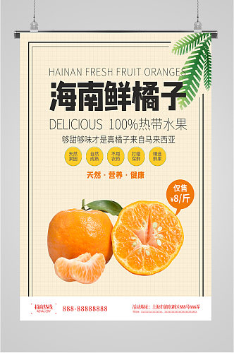 海南鲜橘子水果促销海报