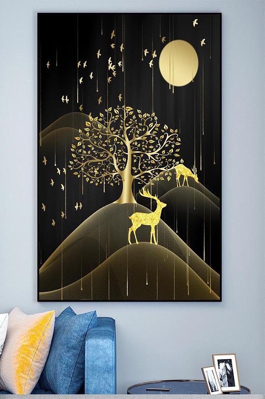 欧式树鹿壁画装饰画