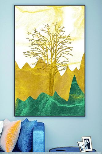 金箔山水树壁画装饰画