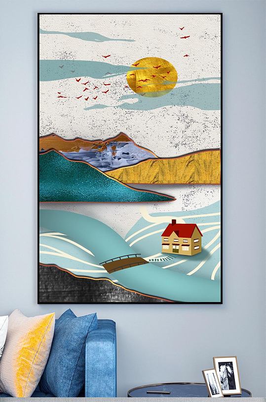 中式简约装饰画背景画-众图网