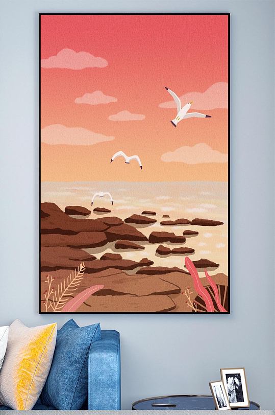 中式海鸥海景装饰画背景画