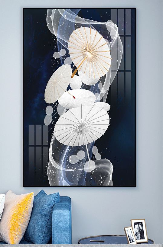 中式轻奢雨伞壁画装饰画