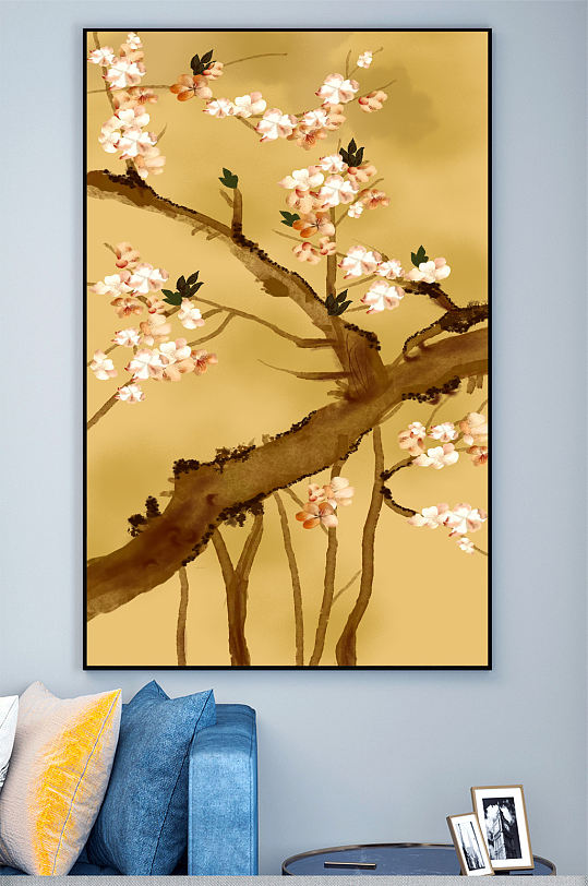 中式梅花壁画装饰画-众图网