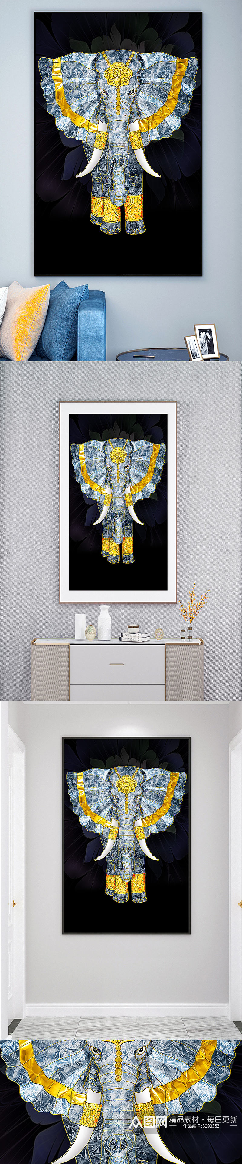 印度大象壁画装饰画素材