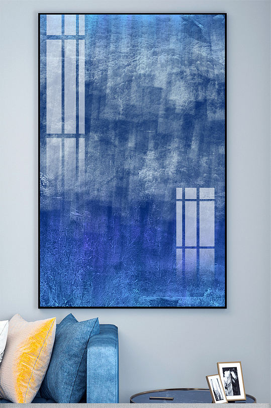 蓝色简约轻奢壁画装饰画