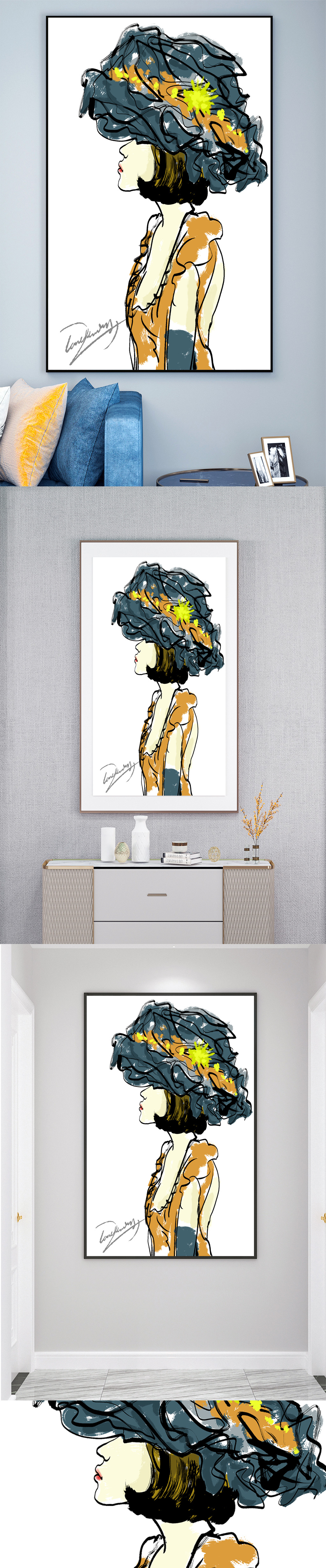 抽象人像美女装饰画壁画素材