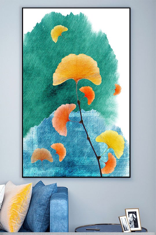 彩铅画银杏叶装饰画壁画-众图网