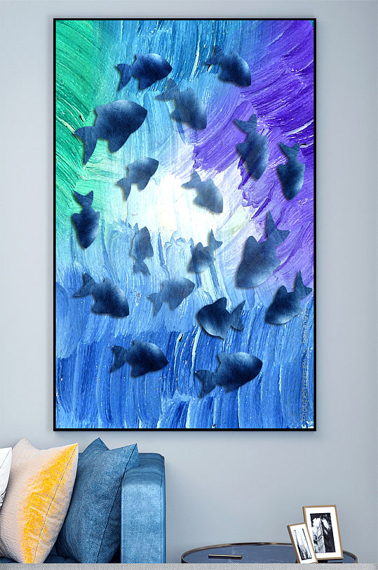 彩铅画海洋装饰画壁画