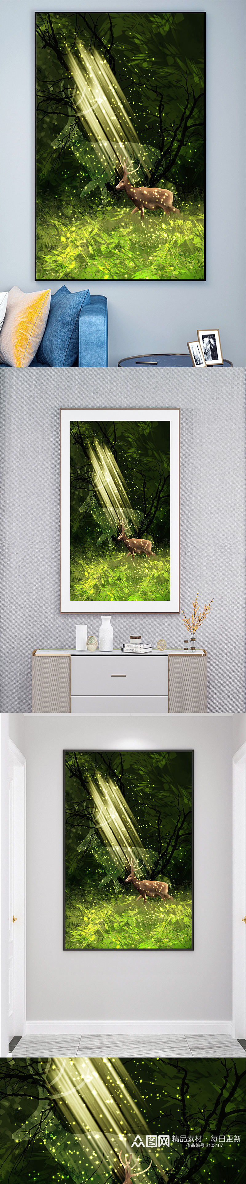 森林麋鹿装饰画壁画素材