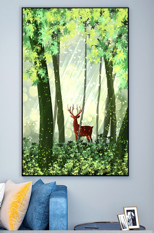 森林麋鹿绿植装饰画壁画