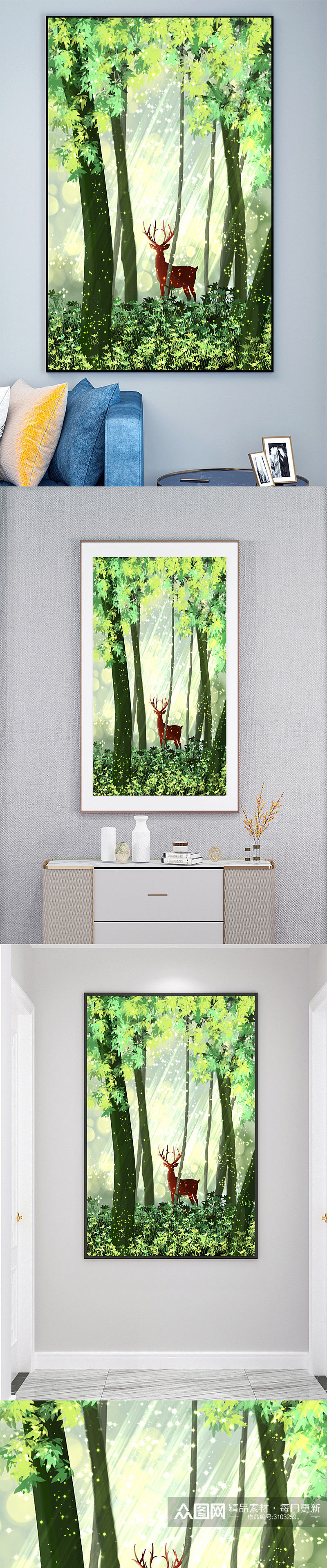 森林麋鹿绿植装饰画壁画素材