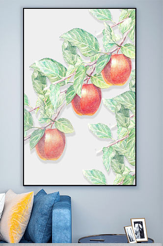 彩铅苹果水果装饰画壁画