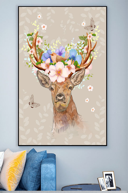 麋鹿装饰画玄关壁画-众图网