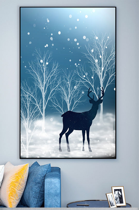 冬季麋鹿雪景壁画装饰画