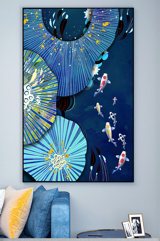 油画鲤鱼装饰画壁画