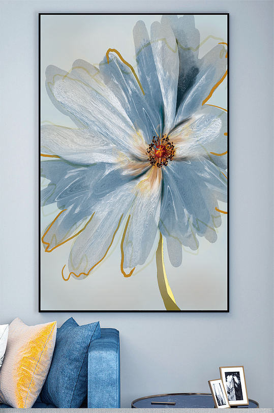 油画鲜花蓝色花朵壁画装饰画