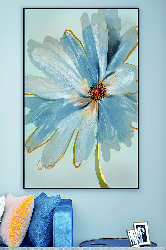 油画鲜花蓝色花朵壁画装饰画