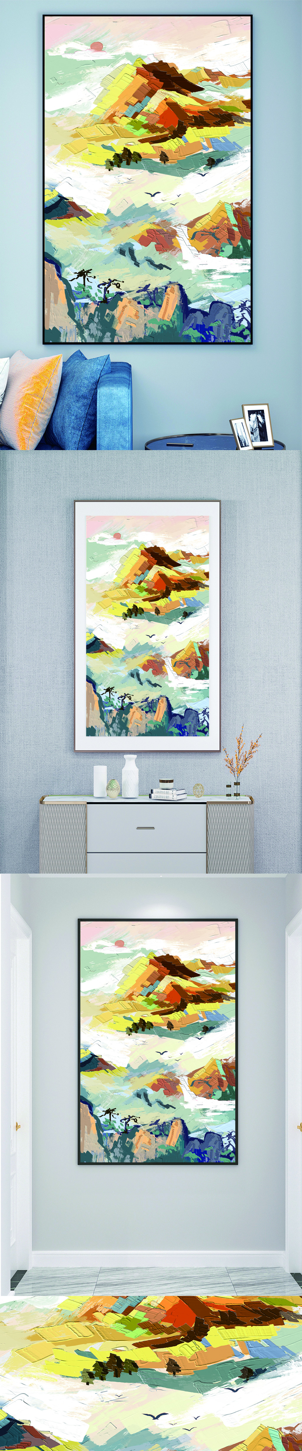 油画山水画装饰画壁画素材