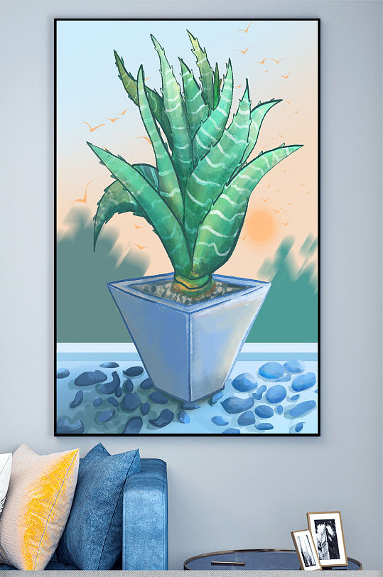 油画芦荟绿植装饰画壁画