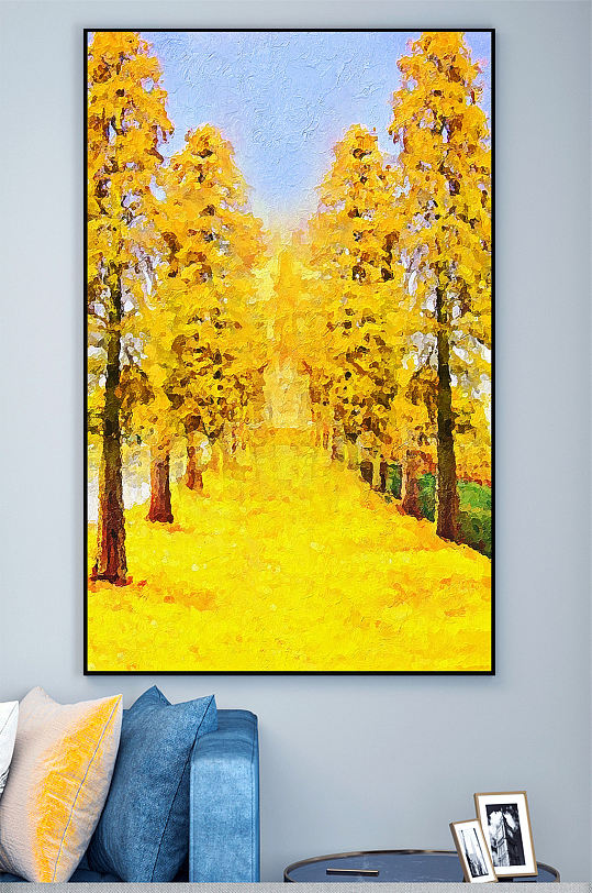 油画秋季树林金色森林壁画