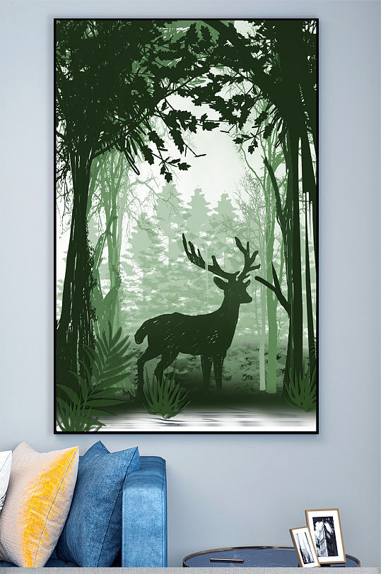 森林麋鹿装饰画玄关壁画