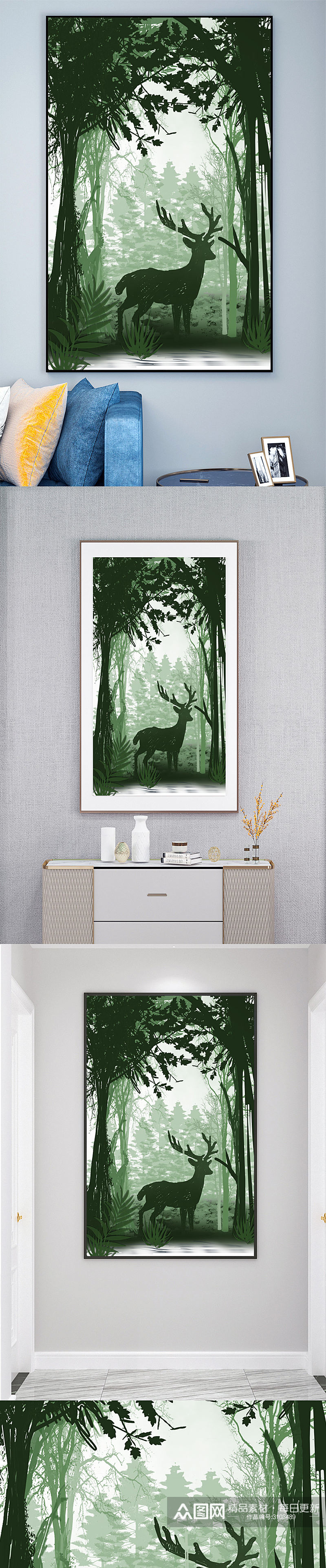 森林麋鹿装饰画玄关壁画素材