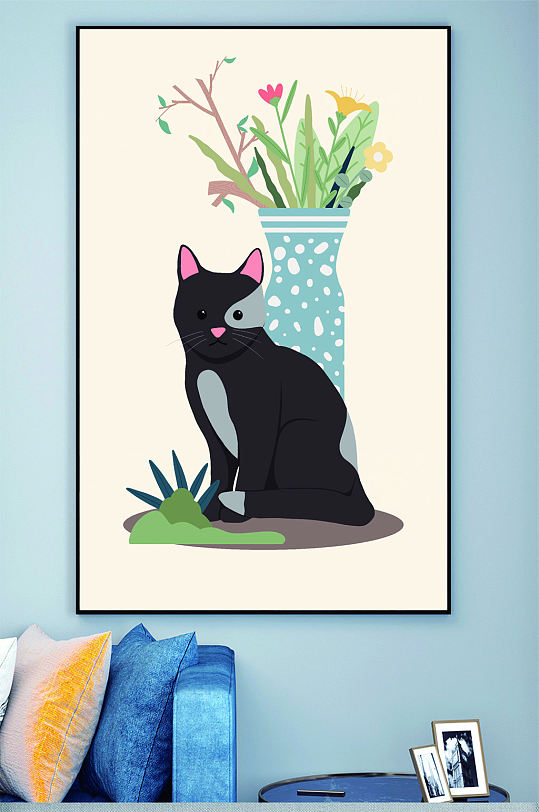 儿童房卡通猫动物壁画装饰画