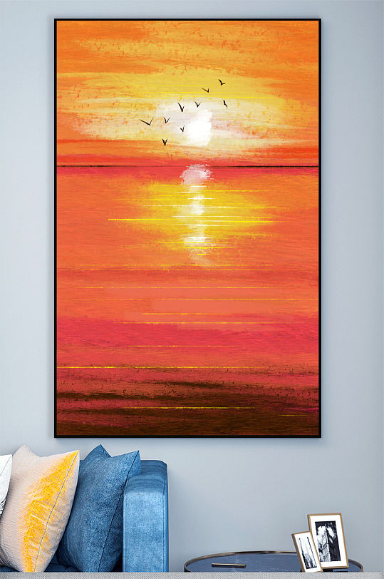 海上日出油画壁画-众图网