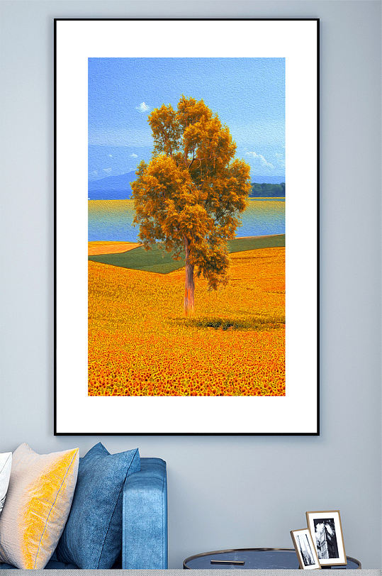 沙漠油画胡杨壁画装饰画-众图网