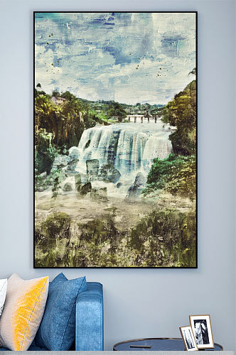 油画瀑布山水景观壁画