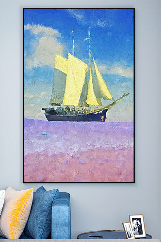 油画帆船海洋壁画装饰画