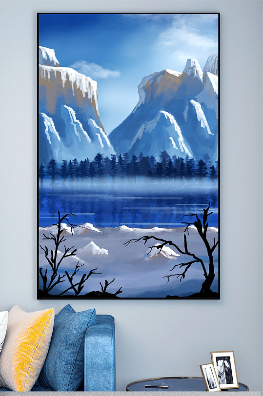 雪山风景油画壁画装饰画