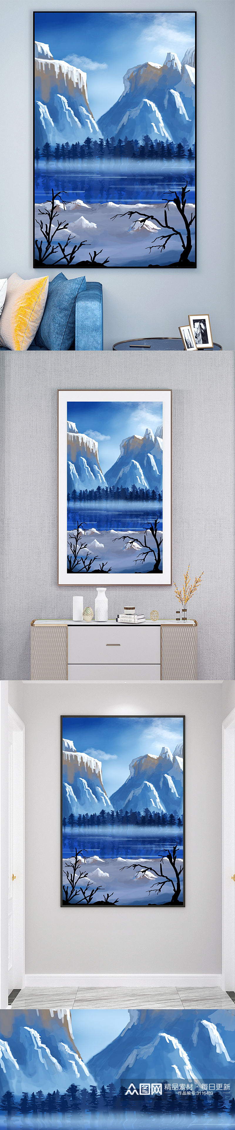 雪山风景油画壁画装饰画素材