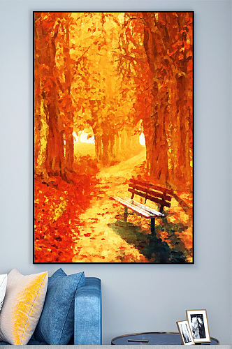 秋季风景树壁画油画
