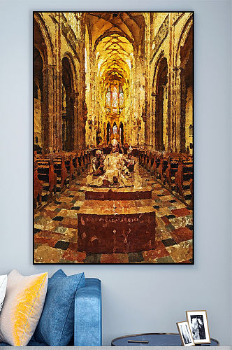 油画教堂装饰画壁画