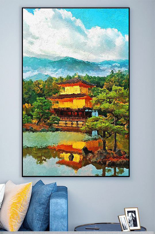 中式建筑油画装饰画壁画-众图网