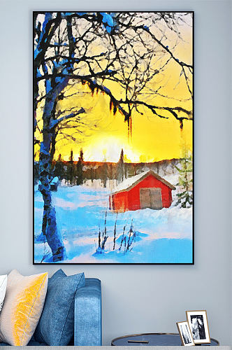 冬季雪景油画壁画装饰画