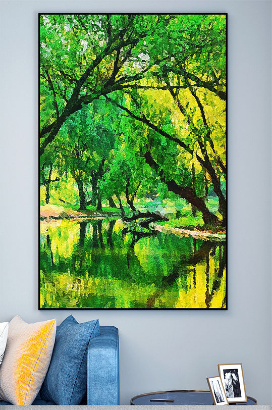 绿色风景油画壁画装饰画