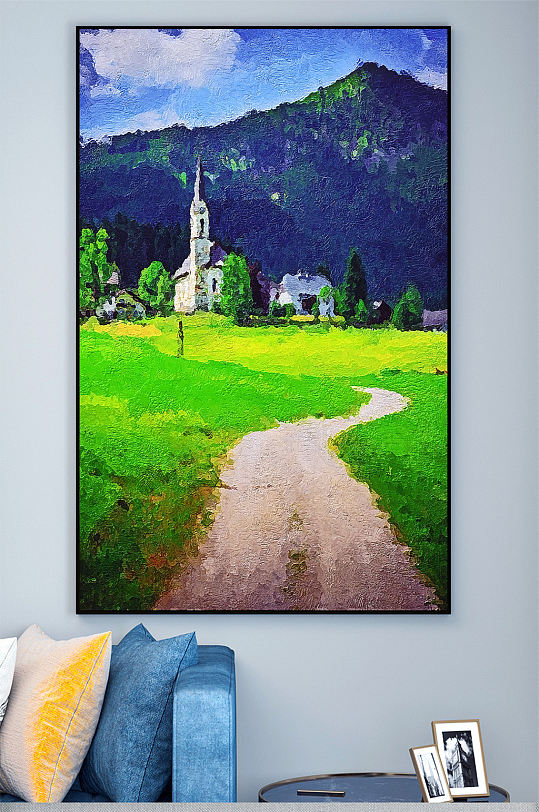 欧式乡村建筑壁画油画装饰画