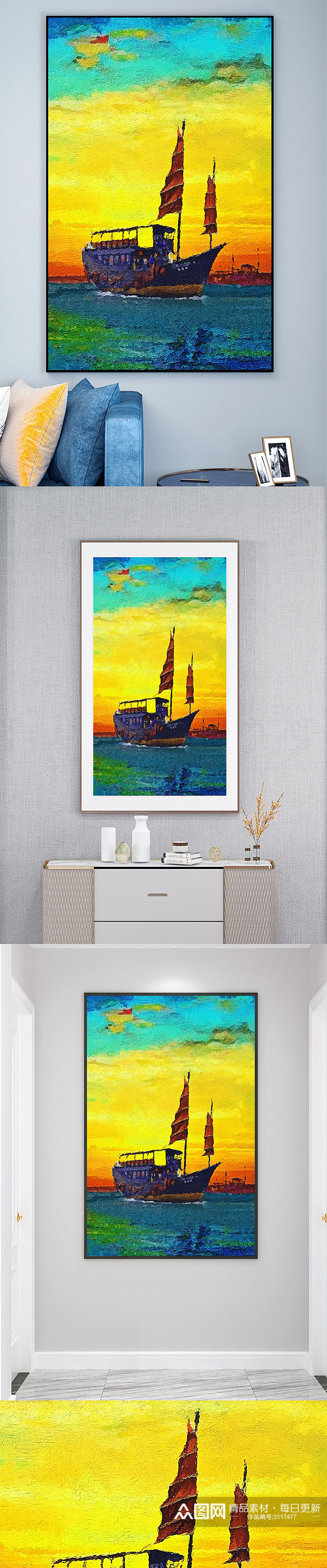 帆船油画壁画装饰画素材
