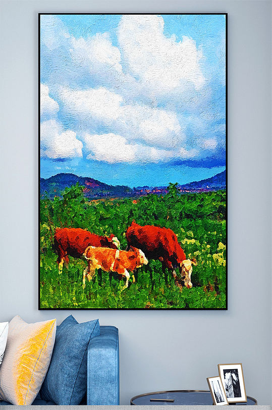 牛动物油画装饰画