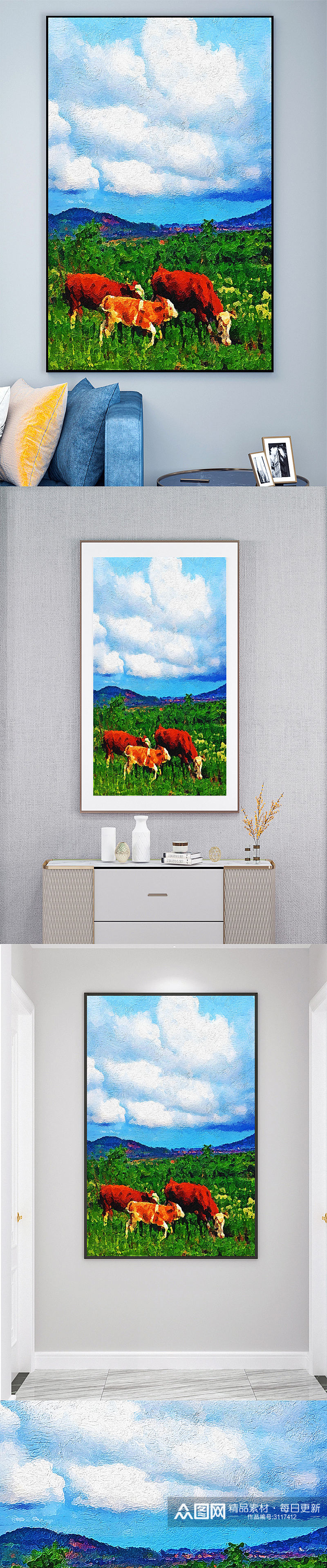 牛动物油画装饰画素材