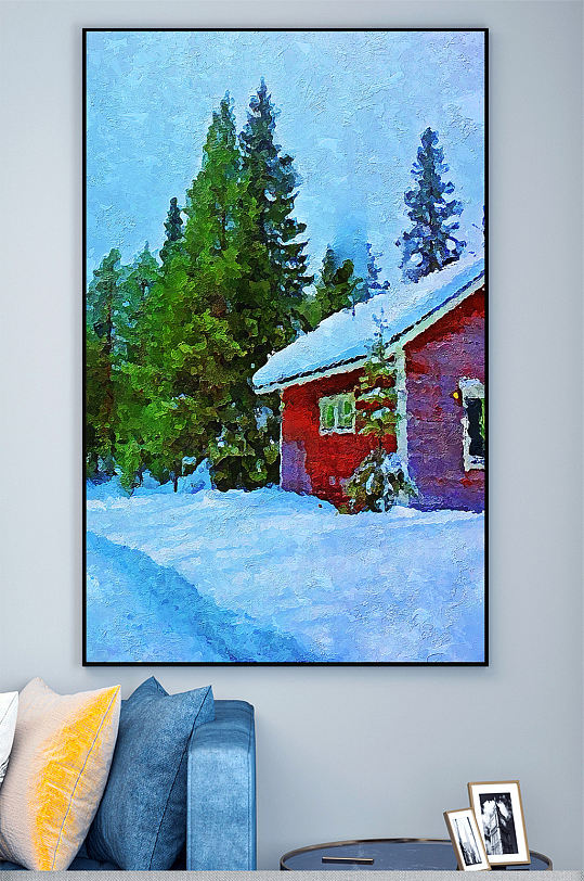 雪季小屋风景壁画装饰画