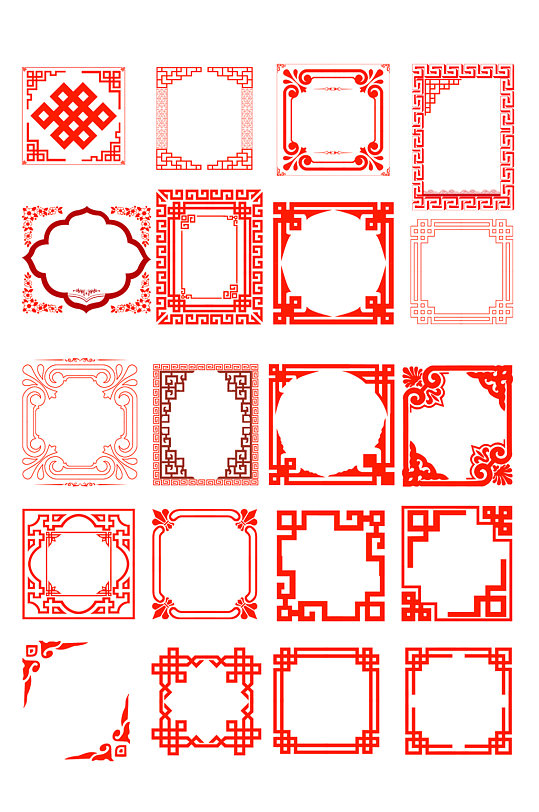 红色传统边框免抠素材