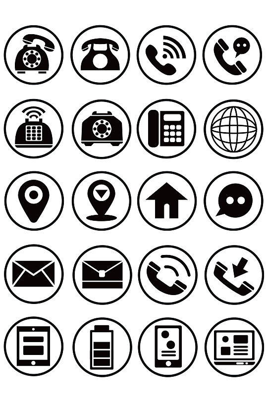 黑白电话小图标装饰 手机元素图标