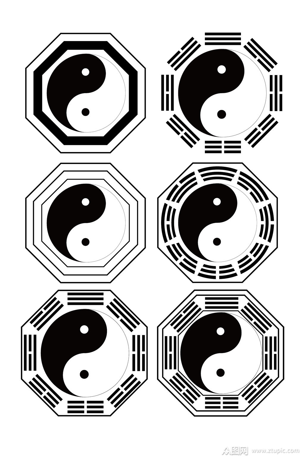 黑白剪影八卦图图片