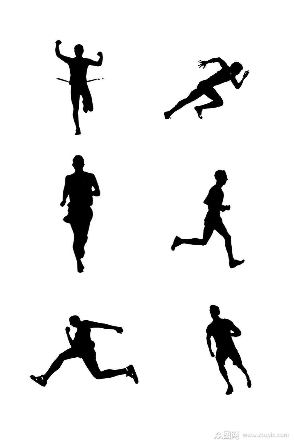 跑步剪影黑白人物素材