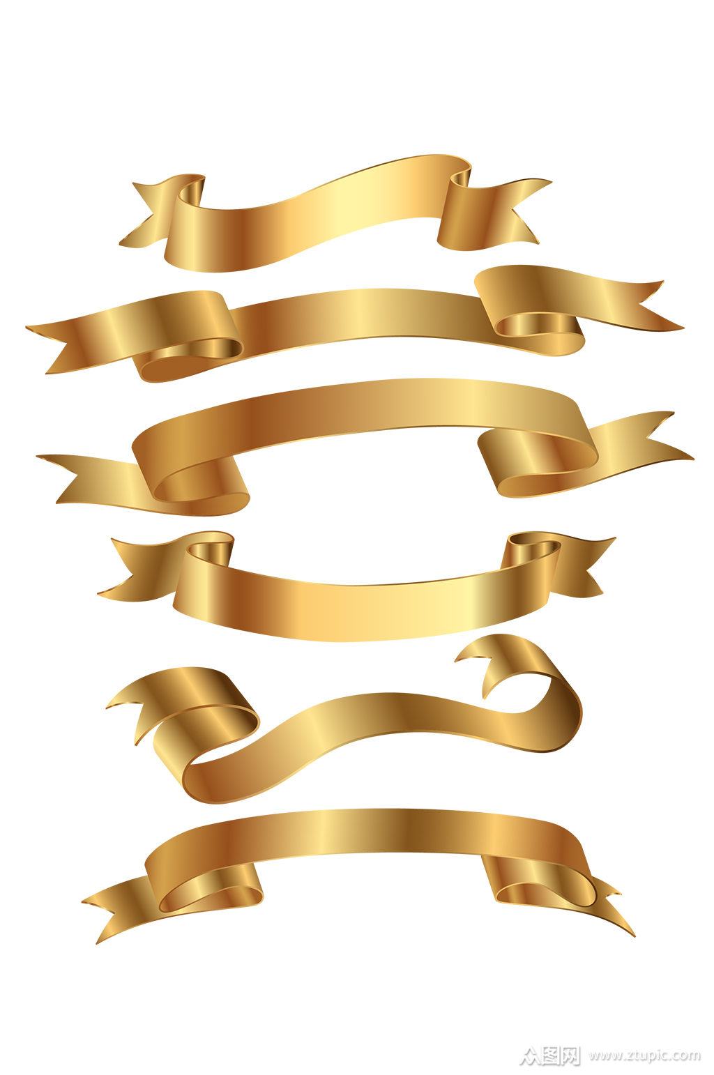 金色飘带元素集合标题装饰